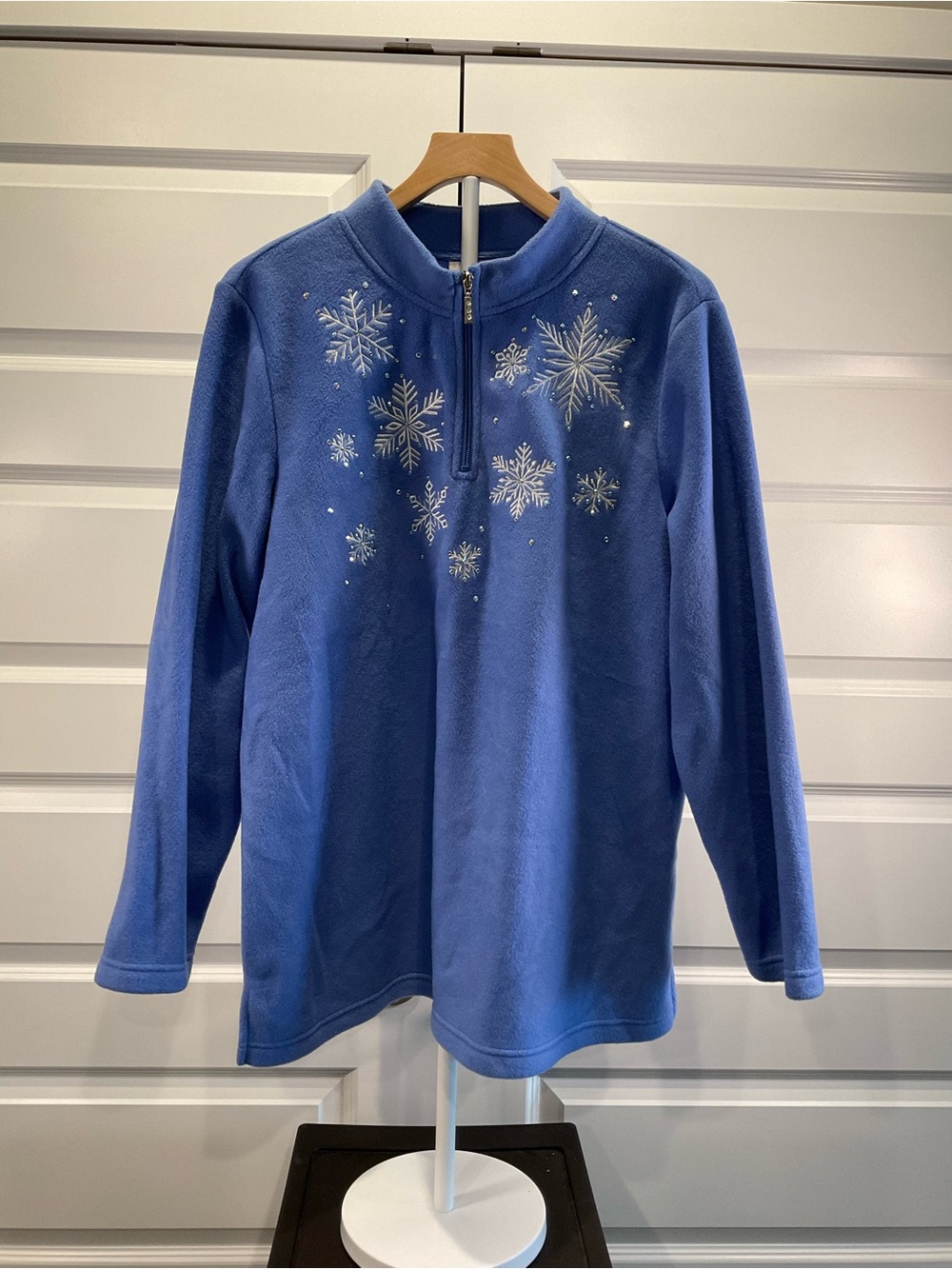 Blue Fleece Half-Zip Pullover with Snowflake Detail